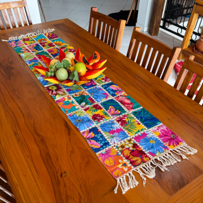 Caminho de Mesa Bainha Aberta Chita Artesanal Dupla Face | 35X1.5m
